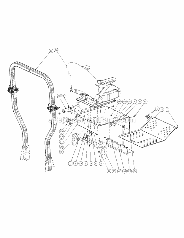 Seat & Floor Panel Assembly Diagram and Parts List for M48-KH 53AH8CT2050-25HP Cub Cadet Lawn Tractor